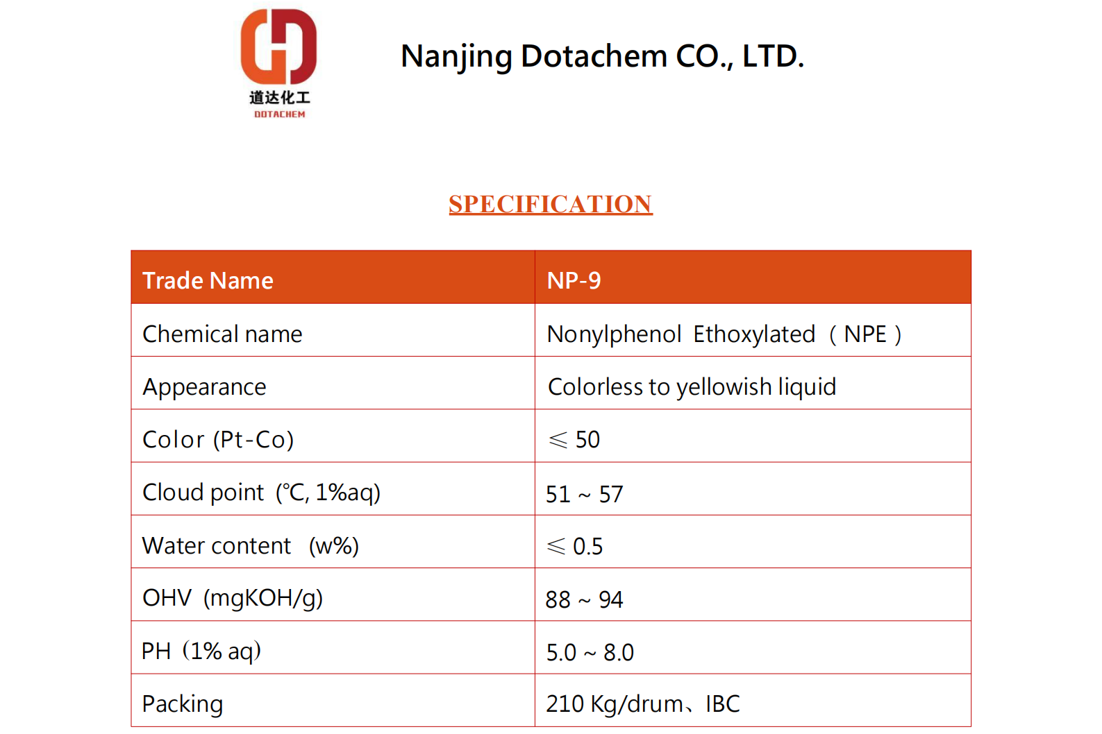 Нонілфенол Ethoxylated-9-TDS-Dotachem